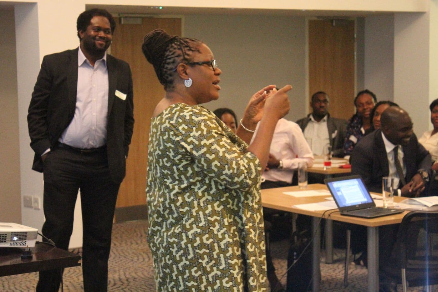 A speaker addressing the room