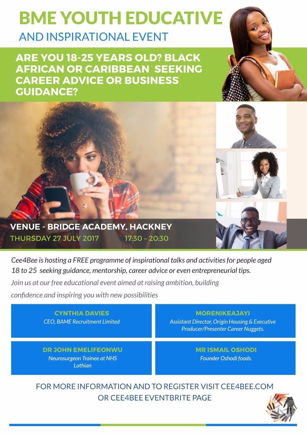 The BME Youth Educative and Inspirational Event leaflet: Thursday 27 July 2017, Bridge Academy, Hackney